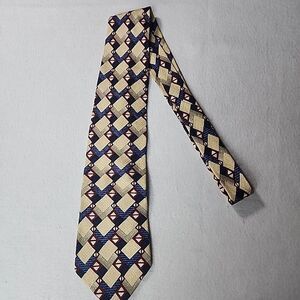 FUMAGALLI'S STUDIO  Cream Red Blue Geometric 100% Silk Necktie Made USA Tie